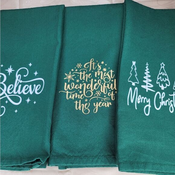 100% Cotton Green Christmas Dish Towels - Picture 1 of 5
